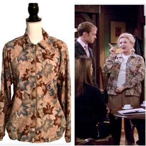 TEDDI Zip Up Collard Autumn Leaves Novelty Print Foliage Bomber Jacket